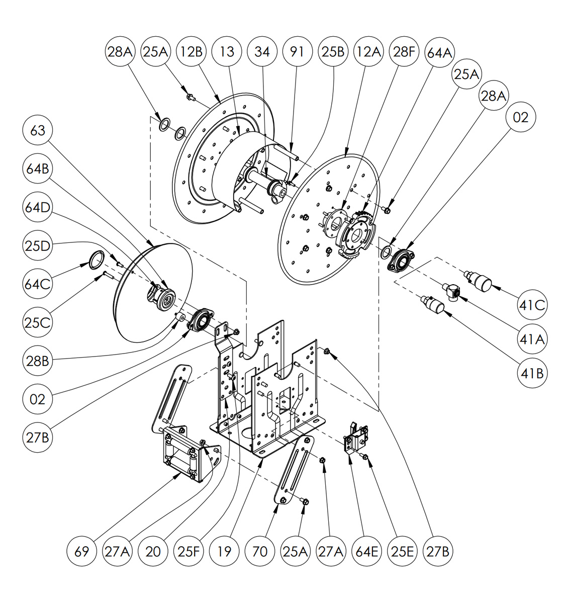 Hannay Reels N700 series spring rewind hose reel parts diagram